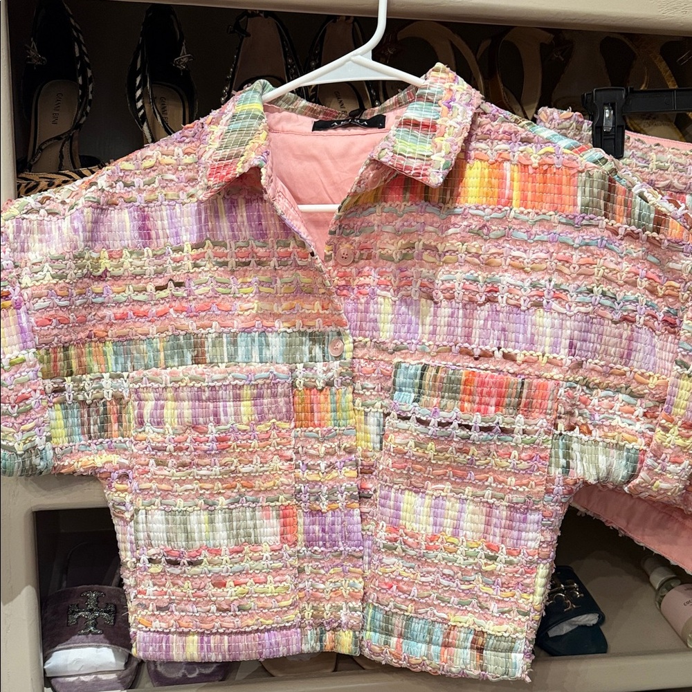 Colorful Tweed Cropped Jacket and shorts set